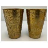 Set Of Four Heavy Oriental Solid Brass Etched Decorative Drinkware Tumblers 4.5"