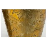 Set Of Four Heavy Oriental Solid Brass Etched Decorative Drinkware Tumblers 4.5"