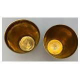 Set Of Four Heavy Oriental Solid Brass Etched Decorative Drinkware Tumblers 4.5"
