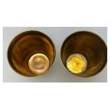 Set Of Four Heavy Oriental Solid Brass Etched Decorative Drinkware Tumblers 4.5"