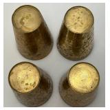 Set Of Four Heavy Oriental Solid Brass Etched Decorative Drinkware Tumblers 4.5"