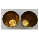 Set Of Four Heavy Oriental Solid Brass Etched Decorative Drinkware Tumblers 4.5"