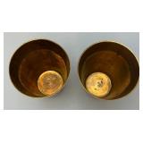 Set Of Four Heavy Oriental Solid Brass Etched Decorative Drinkware Tumblers 4.5"