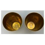 Set Of Four Heavy Oriental Solid Brass Etched Decorative Drinkware Tumblers 4.5"