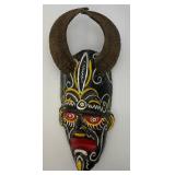 African Hand Carved Wooden Mask With Horns 18.5"