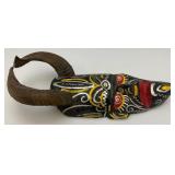 African Hand Carved Wooden Mask With Horns 18.5"