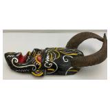 African Hand Carved Wooden Mask With Horns 18.5"