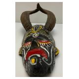 African Hand Carved Wooden Mask With Horns 18.5"