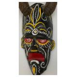 African Hand Carved Wooden Mask With Horns 18.5"