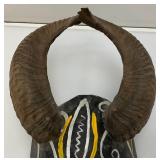 African Hand Carved Wooden Mask With Horns 18.5"