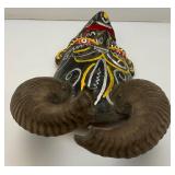 African Hand Carved Wooden Mask With Horns 18.5"