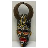 African Hand Carved Wooden Mask With Horns 18.5"
