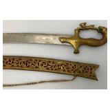 Ceremonial Sword Indian Groom Wedding With Hilt 35.5" Leopard And Rabbit Brass Handle