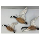 3 Vintage Ceramic Geese Wall Hangings Hand painted 1= 15" x 16.5", 1= 16" x 18.5" & 1= 10" x 13.5"