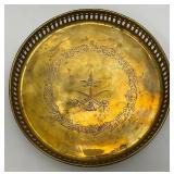 Group Of 6 Small Etched Brass Shot Cups 3" With 8 3/8" Heavy Brass Serving Tray