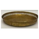 Group Of 6 Small Etched Brass Shot Cups 3" With 8 3/8" Heavy Brass Serving Tray