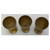 Group Of 6 Small Etched Brass Shot Cups 3" With 8 3/8" Heavy Brass Serving Tray