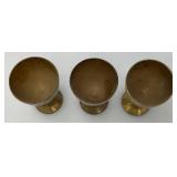 Group Of 6 Small Etched Brass Shot Cups 3" With 8 3/8" Heavy Brass Serving Tray