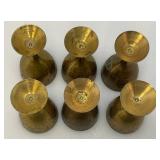 Group Of 6 Small Etched Brass Shot Cups 3" With 8 3/8" Heavy Brass Serving Tray