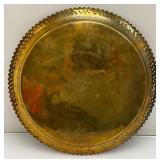 Vintage Heavy Brass Etched Serving Tray With Saudia Arabia Engraved 13 3/8"