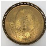 Vintage Heavy Brass Etched Serving Tray With Saudia Arabia Engraved 11"