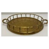 Vintage Heavy Ornate Brass Etched Serving Tray With Saudia Arabia Engraved 12"