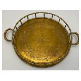 Vintage Heavy Ornate Brass Etched Serving Tray With Saudia Arabia Engraved 12"