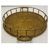 Vintage Heavy Ornate Brass Etched Serving Tray With Saudia Arabia Engraved 12"