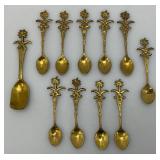 Set Of 11 Vintage Collectible Saudi Arabia Souvenir Gold Plated Miniature Spoons 4 1/4" 1=5 1/4"