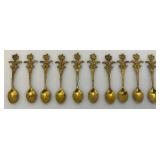 Set Of 11 Vintage Collectible Saudi Arabia Souvenir Gold Plated Miniature Spoons 4 1/4" 1=5 1/4"
