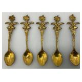 Set Of 11 Vintage Collectible Saudi Arabia Souvenir Gold Plated Miniature Spoons 4 1/4" 1=5 1/4"