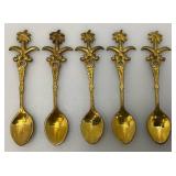 Set Of 11 Vintage Collectible Saudi Arabia Souvenir Gold Plated Miniature Spoons 4 1/4" 1=5 1/4"