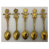 Set Of 11 Vintage Collectible Saudi Arabia Souvenir Gold Plated Miniature Spoons 4 1/4" 1=5 1/4"