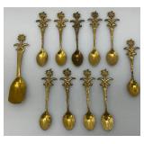 Set Of 11 Vintage Collectible Saudi Arabia Souvenir Gold Plated Miniature Spoons 4 1/4" 1=5 1/4"