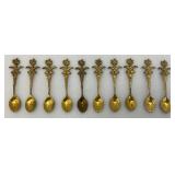 Set Of 11 Vintage Collectible Saudi Arabia Souvenir Gold Plated Miniature Spoons 4 1/4" 1=5 1/4"
