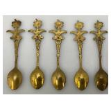 Set Of 11 Vintage Collectible Saudi Arabia Souvenir Gold Plated Miniature Spoons 4 1/4" 1=5 1/4"