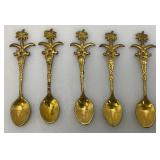 Set Of 11 Vintage Collectible Saudi Arabia Souvenir Gold Plated Miniature Spoons 4 1/4" 1=5 1/4"