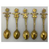 Set Of 11 Vintage Collectible Saudi Arabia Souvenir Gold Plated Miniature Spoons 4 1/4" 1=5 1/4"