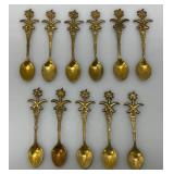 Set Of 11 Vintage Collectible Saudi Arabia Souvenir Gold Plated Miniature Spoons 4 1/4"