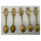 Set Of 11 Vintage Collectible Saudi Arabia Souvenir Gold Plated Miniature Spoons 4 1/4"