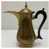Awesome Etched Heavy Brass Saudi Arabia Brass Dallah Coffee Pot 8" With Bakelite Style Handle