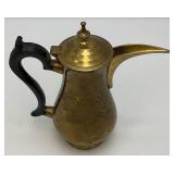 Awesome Etched Heavy Brass Saudi Arabia Brass Dallah Coffee Pot 8" With Bakelite Style Handle