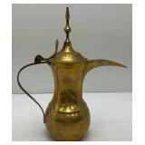 Vintage Heavy Etched Brass Saudi Arabia Indian Made DallaCoffee Pot 12"