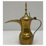 Vintage Heavy Etched Brass Saudi Arabia Indian Made DallaCoffee Pot 12"