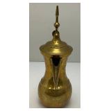 Vintage Heavy Etched Brass Saudi Arabia Indian Made DallaCoffee Pot 12"