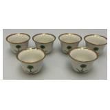 Vintage Set Of 6 White Ceramic Arabic Coffee Cups (Finjan) Featuring The Green Flag of Saudi Arabia And Gold Trimmed- Rims