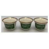 Vintage Set Of 6 White Ceramic Arabic Coffee Cups (Finjan) Featuring The Green Flag of Saudi Arabia And Gold Trimmed- Rims