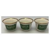 Vintage Set Of 6 White Ceramic Arabic Coffee Cups (Finjan) Featuring The Green Flag of Saudi Arabia And Gold Trimmed- Rims