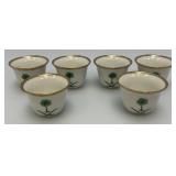 Vintage Set Of 6 White Ceramic Arabic Coffee Cups (Finjan) Featuring The Green Flag of Saudi Arabia And Gold Trimmed- Rims