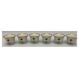 Vintage Set Of 6 White Ceramic Arabic Coffee Cups (Finjan) Featuring The Green Flag of Saudi Arabia And Gold Trimmed- Rims